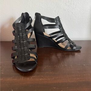 Black Strappy Wedge Sandals